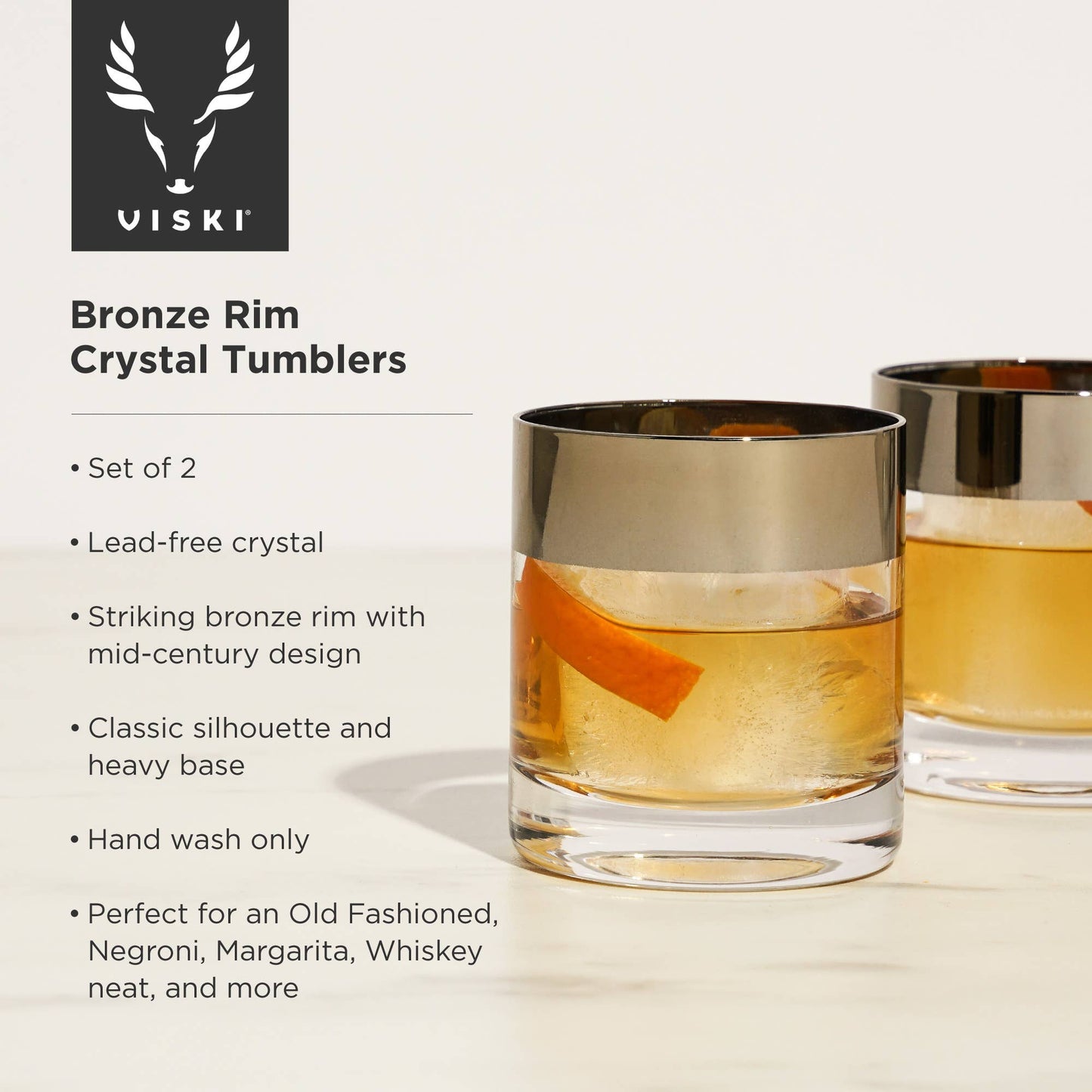 Irving™ Bronze-Rimmed Crystal Lowball Tumblers: Set of 2