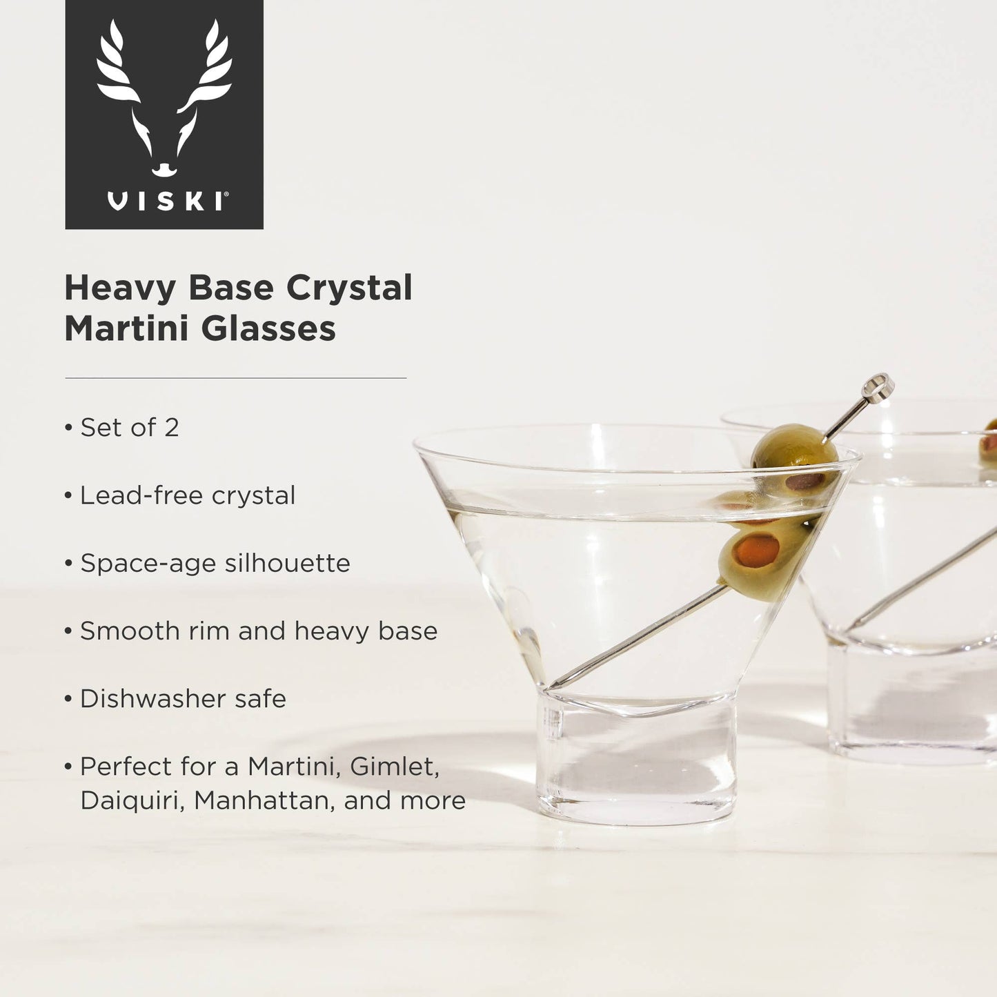 Heavy-Base Stemless Crystal Martini Glasses: Set of 2