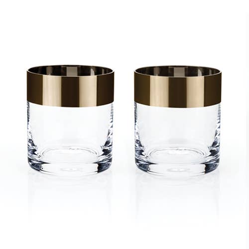 Irving™ Bronze-Rimmed Crystal Lowball Tumblers: Set of 2