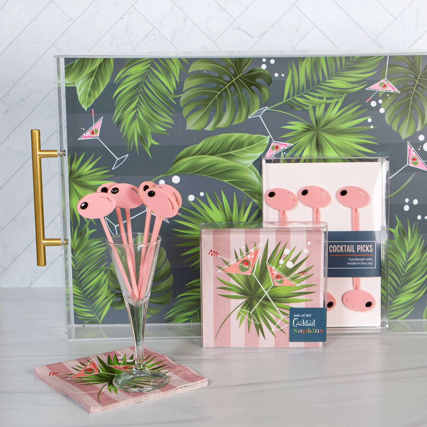 Pink Olive Cocktail or Appetizer Pick Set