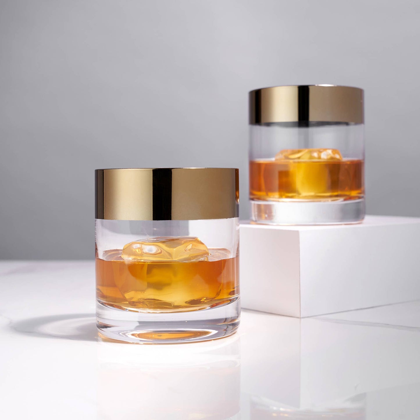 Irving™ Bronze-Rimmed Crystal Lowball Tumblers: Set of 2