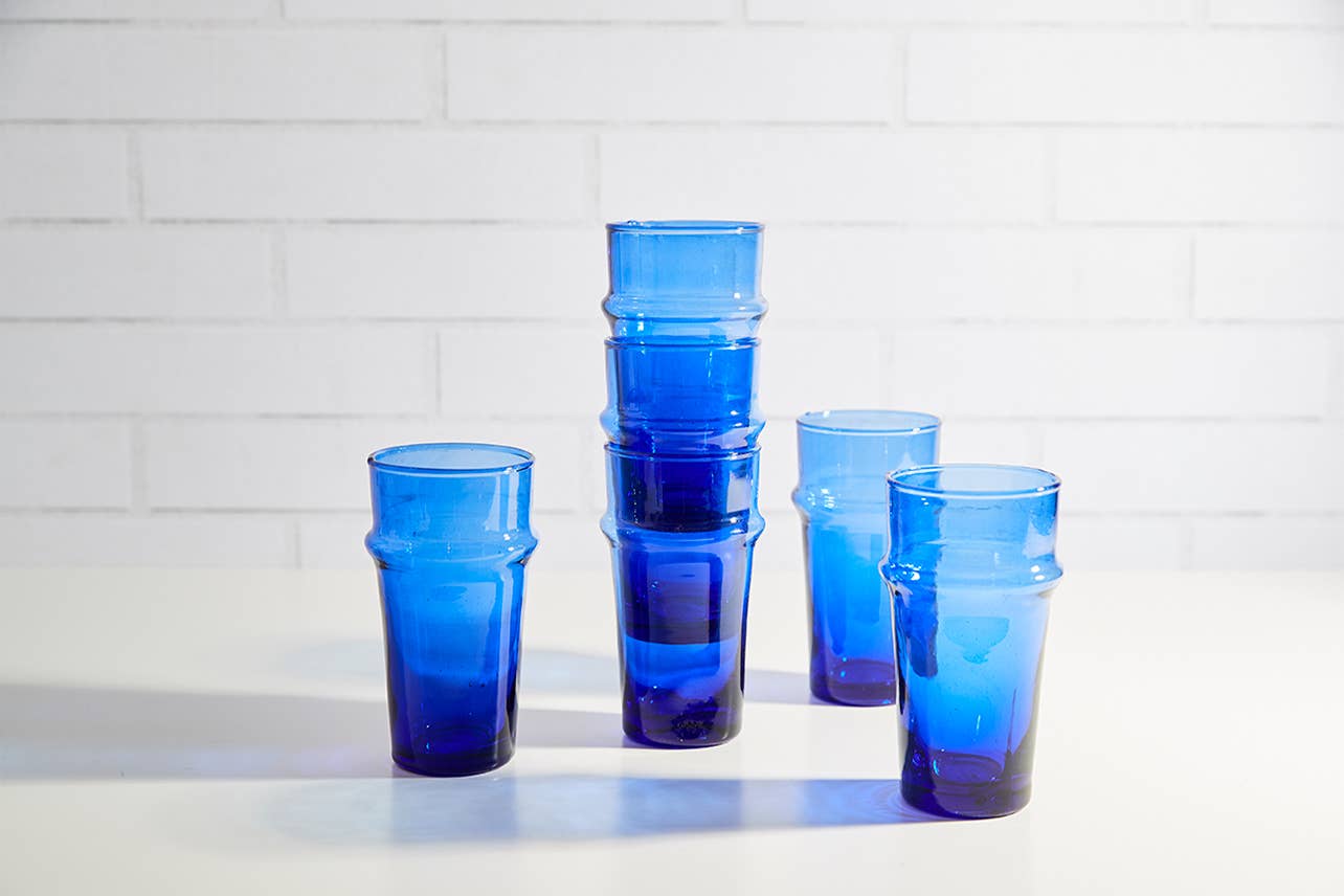Moroccan Blue Beldi Glassware: Set of 6