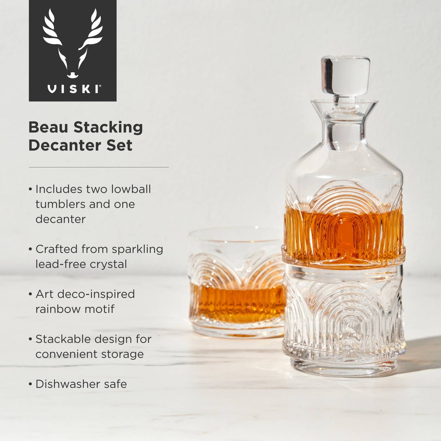 Deco Beau Stacking Crystal Decanter & Tumbler Set