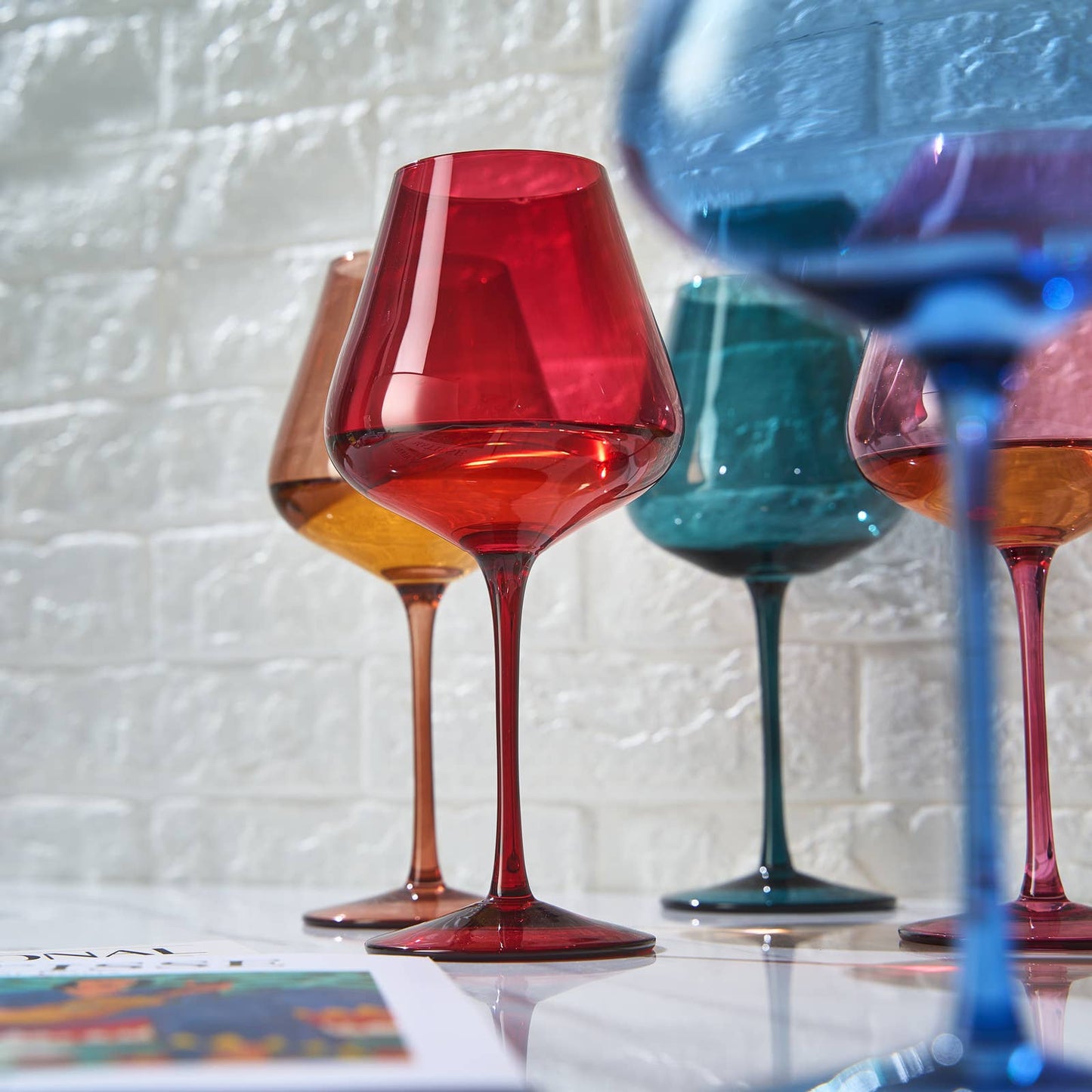 The May Flowers Colored Round Wine Glasses: Set of 5