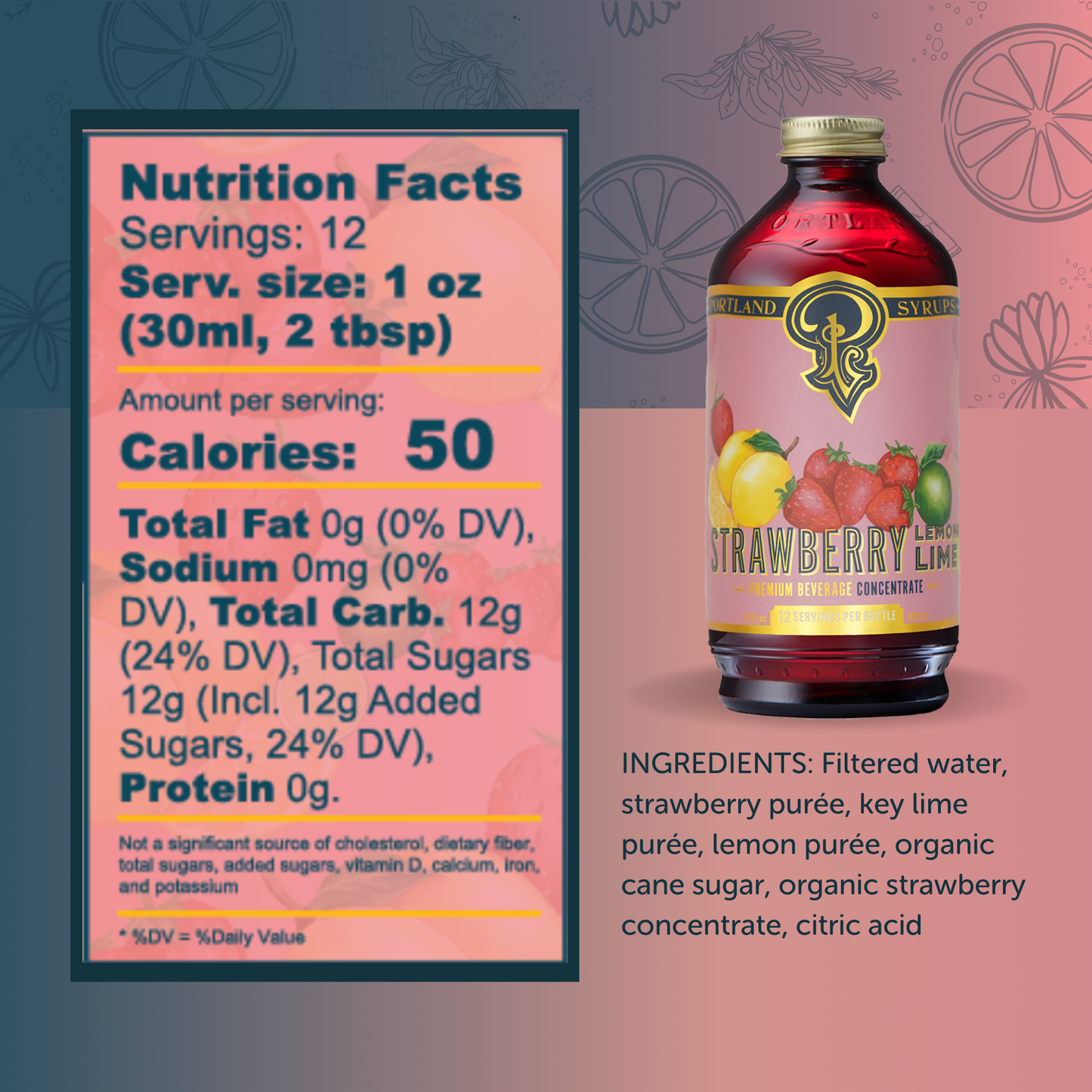 Strawberry Lemon Lime Syrup 12 oz - cocktail / mocktail mix