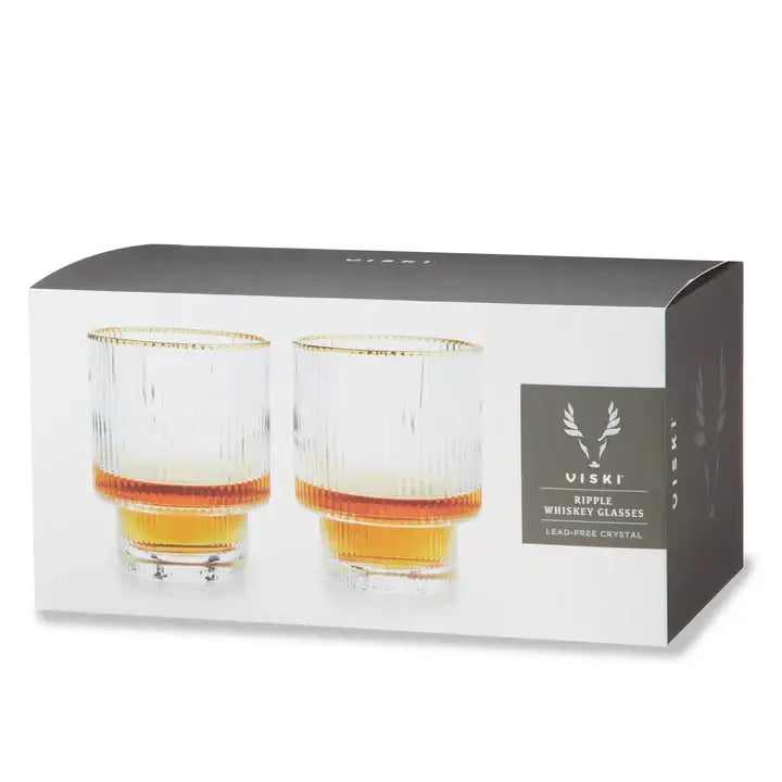 Deco Meridian Gold-Rimmed Crystal Tumblers: Set of 2