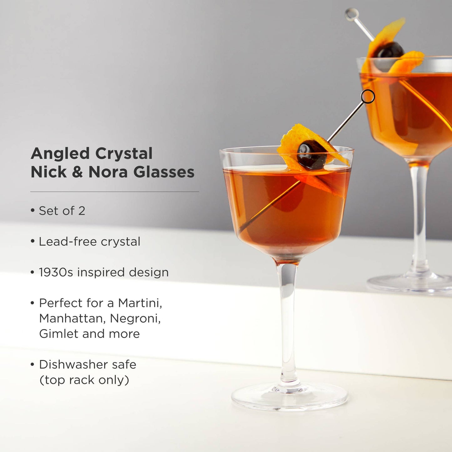 Raye™ Angled Crystal Nick & Nora Glasses: Set of 2