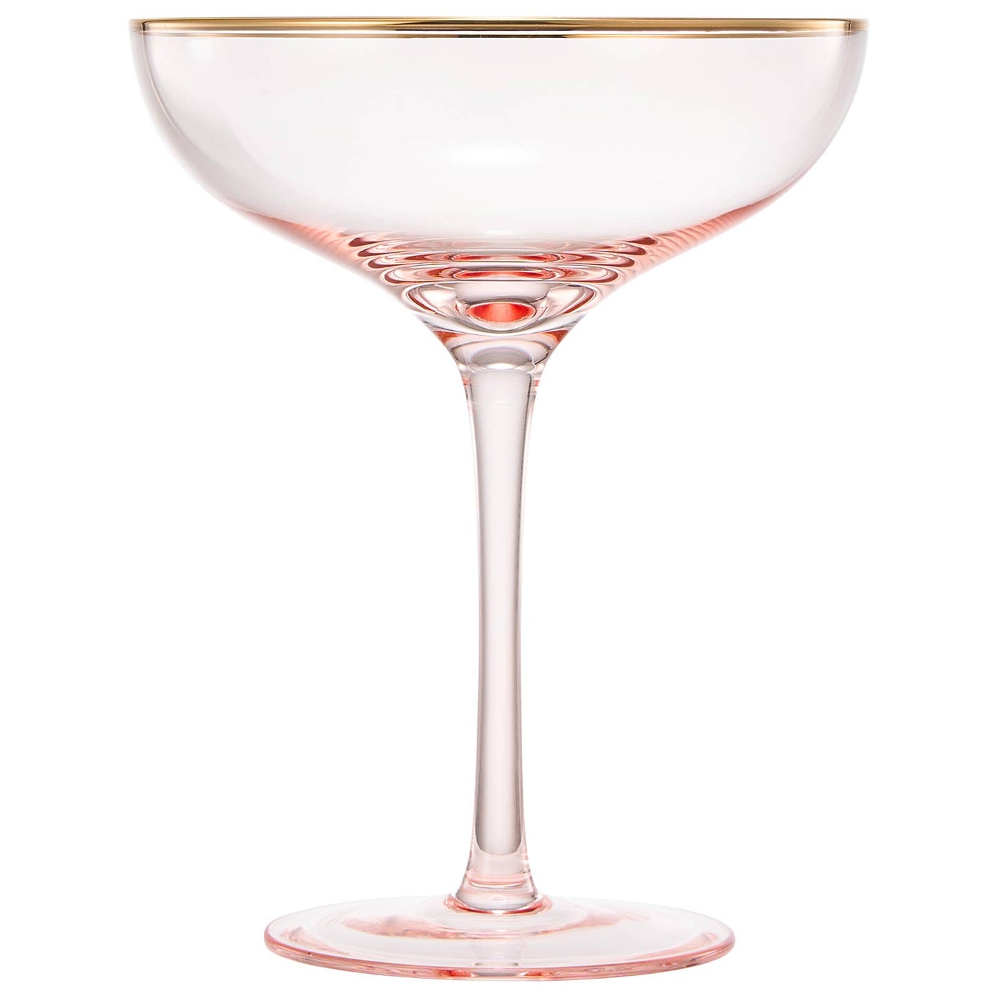 Gorgeous Gilded Pink Rim Coupe - 2 Martini/Cocktail Glasses