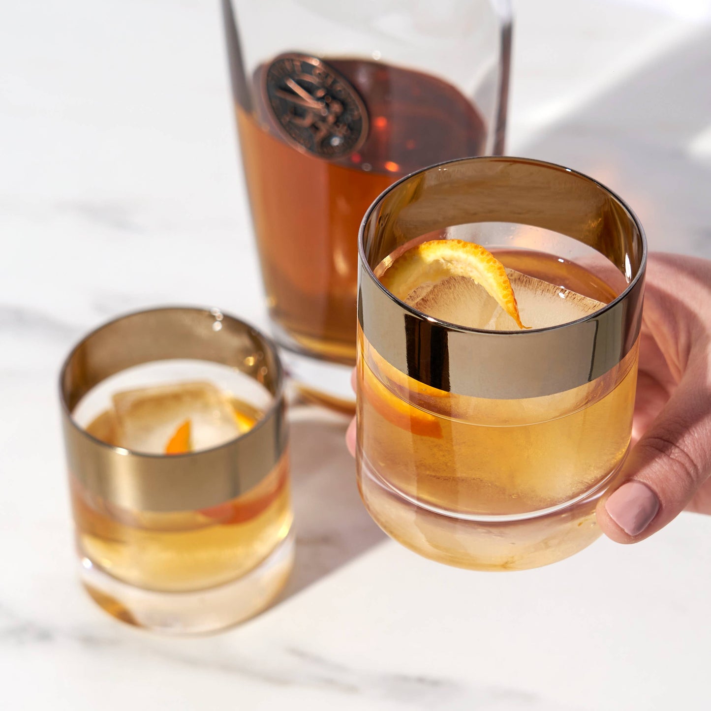 Irving™ Bronze-Rimmed Crystal Lowball Tumblers: Set of 2