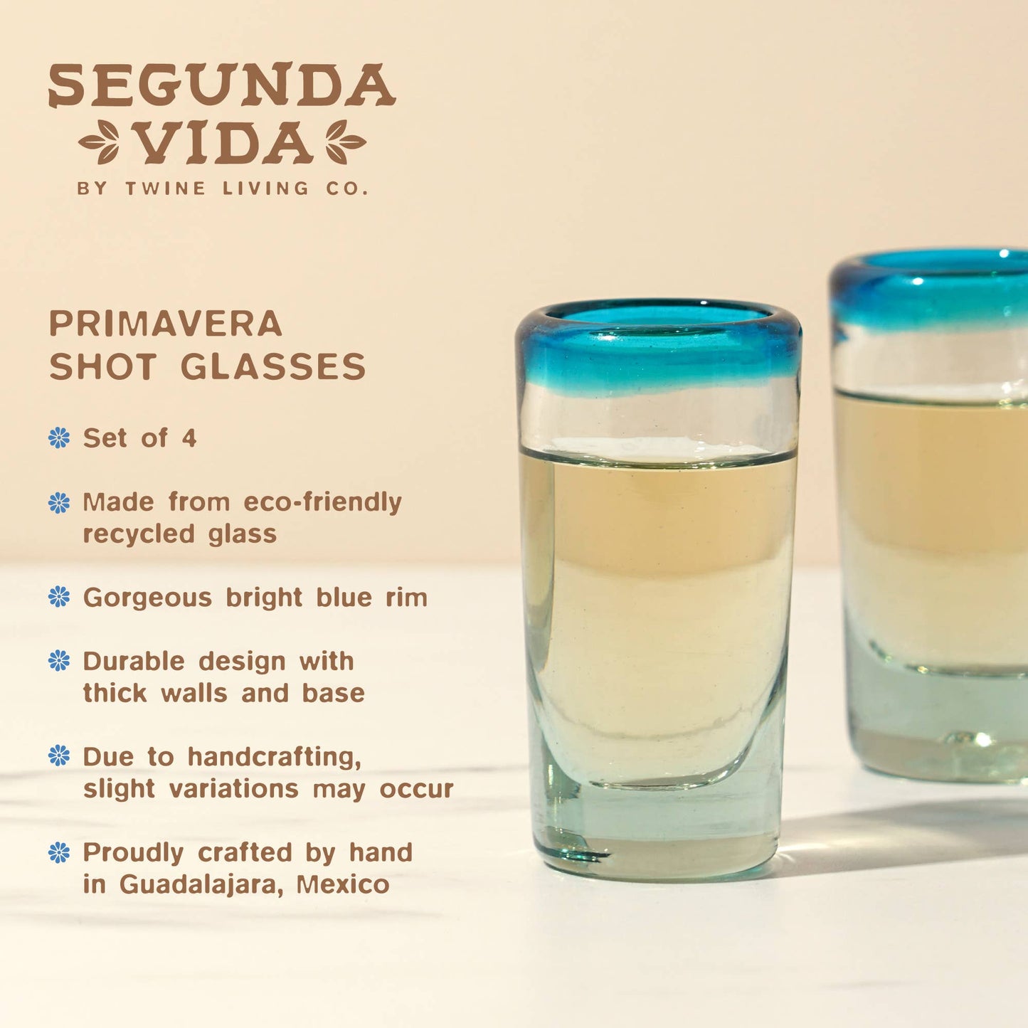 Primavera Hand-Blown Recycled Glass Shot Glasses: Set of 4
