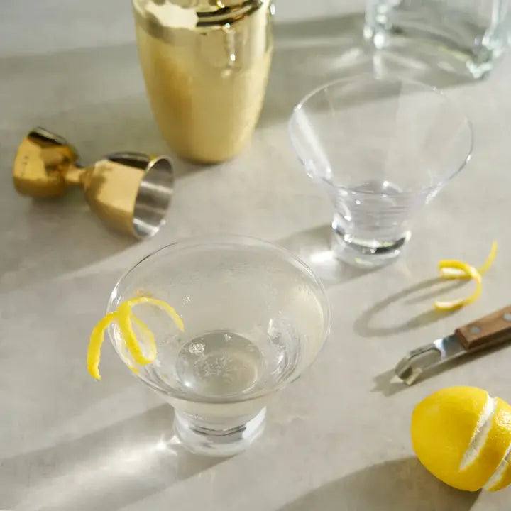Heavy-Base Stemless Crystal Martini Glasses: Set of 2