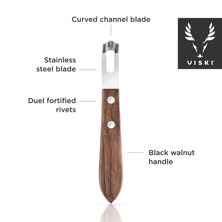 Viski Professional Channel Knife with Black Walnut Wood Handle