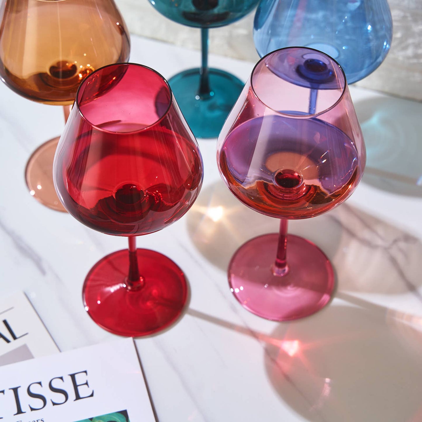 The May Flowers Colored Round Wine Glasses: Set of 5