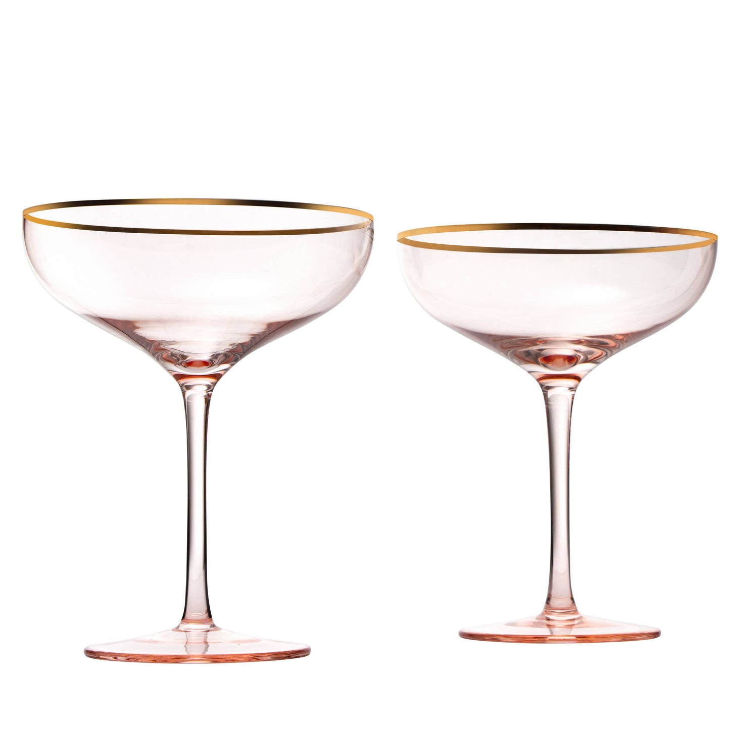 Gorgeous Gilded Pink Rim Coupe - 2 Martini/Cocktail Glasses