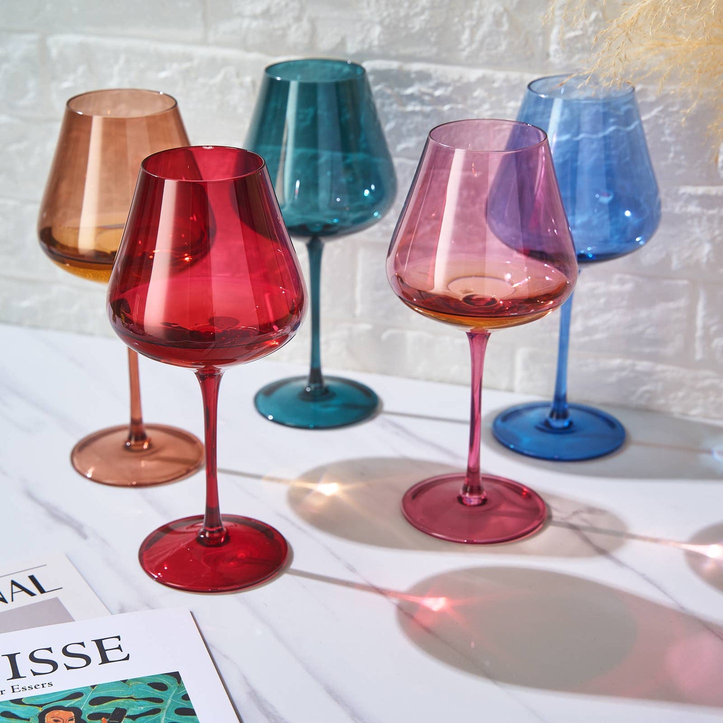 The May Flowers Colored Round Wine Glasses: Set of 5