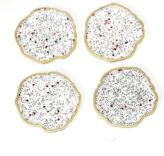 Gold Rim Winter Themed Coasters: Set of 4