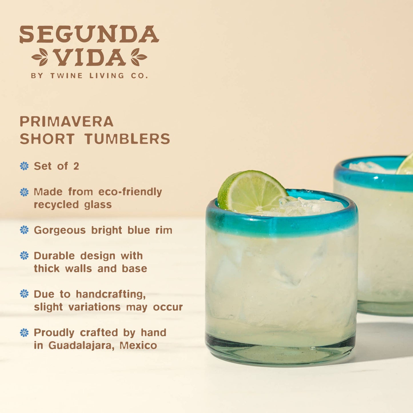 Segunda Vida Primavera Recycled Glass Tumblers: Set of 2