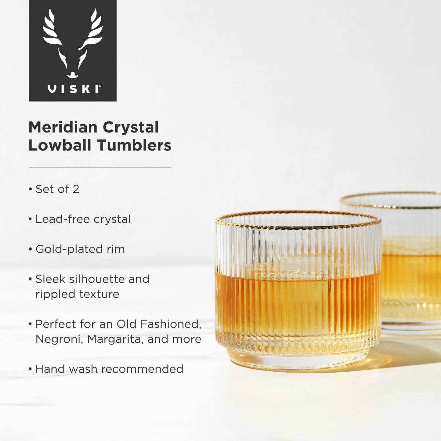 Meridian Crystal Gold Rimmed Lowball Tumblers: Set of 2