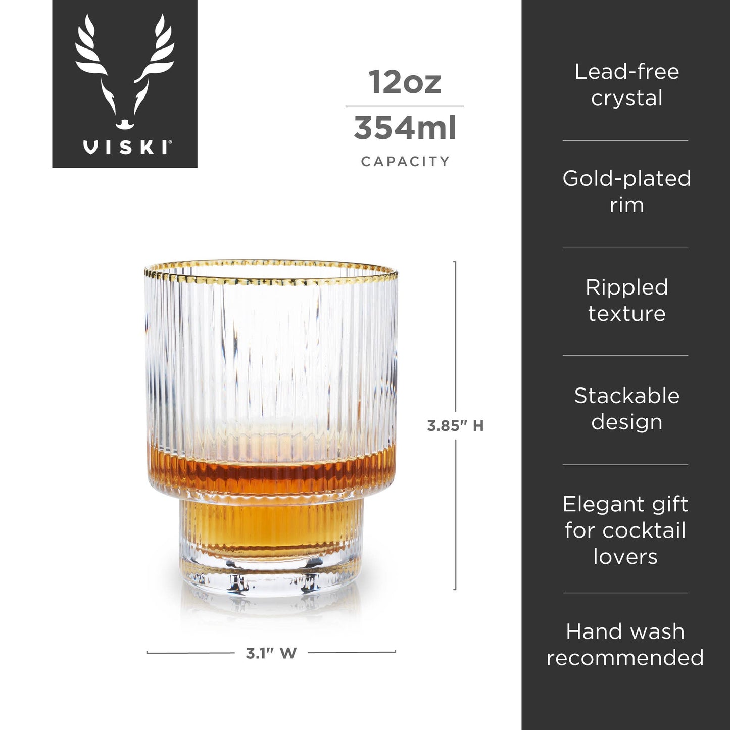 Deco Meridian Gold-Rimmed Crystal Tumblers: Set of 2