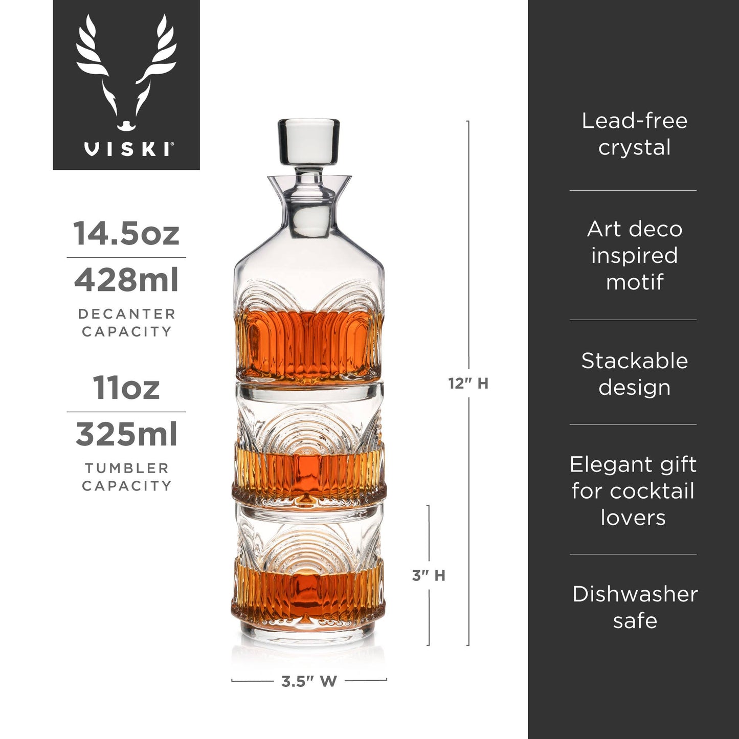 Deco Beau Stacking Crystal Decanter & Tumbler Set