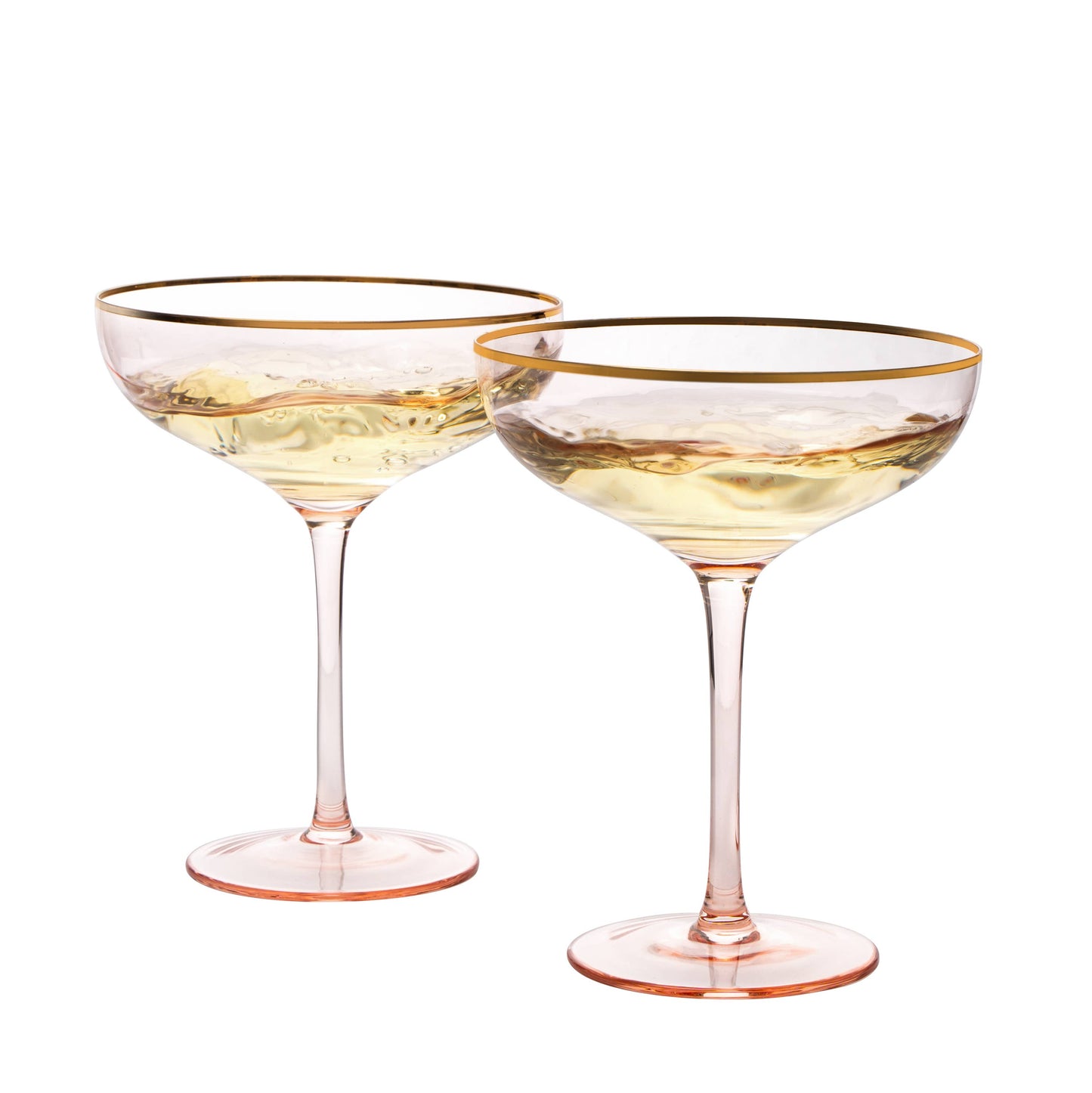 Gorgeous Gilded Pink Rim Coupe - 2 Martini/Cocktail Glasses