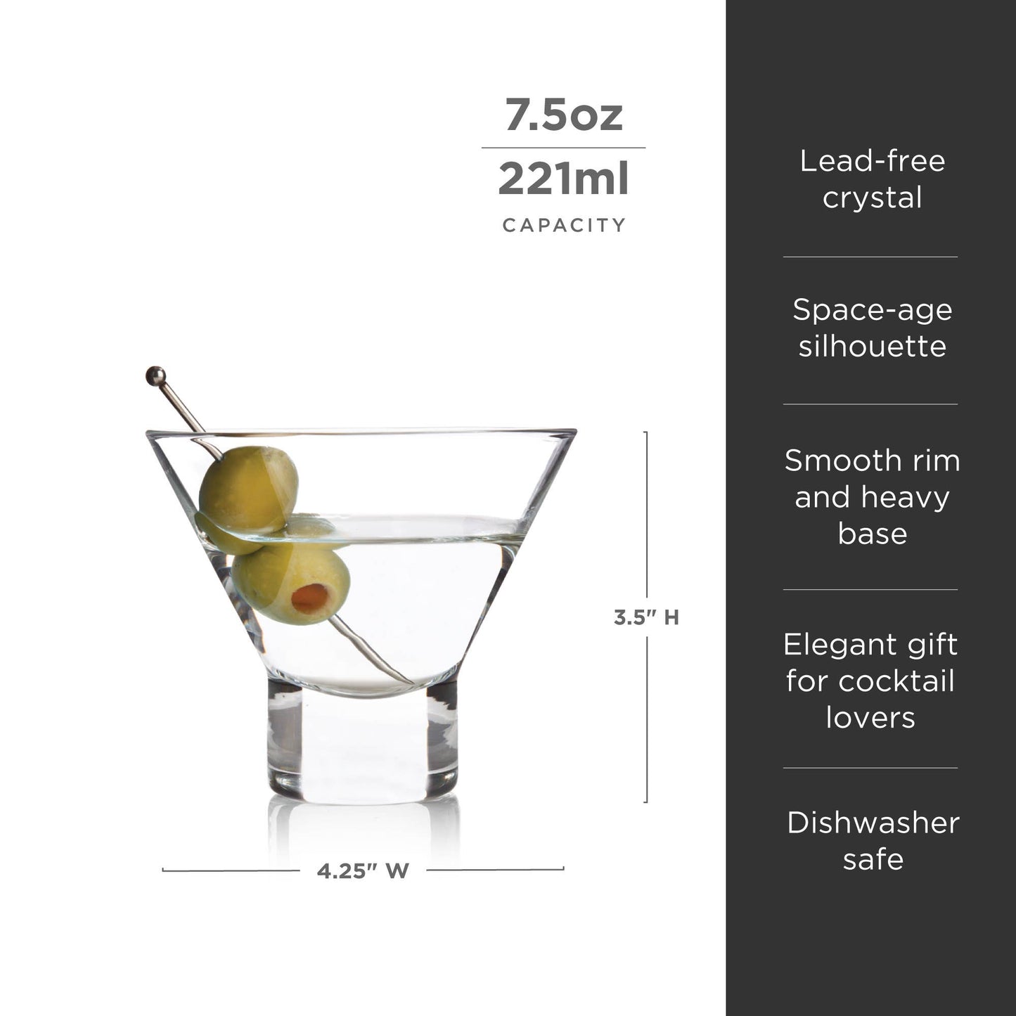 Heavy-Base Stemless Crystal Martini Glasses: Set of 2