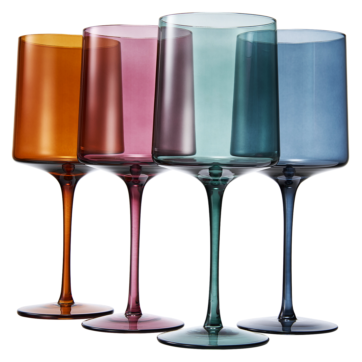 The May Flowers Colored Square Wine Glasses: Set of 4