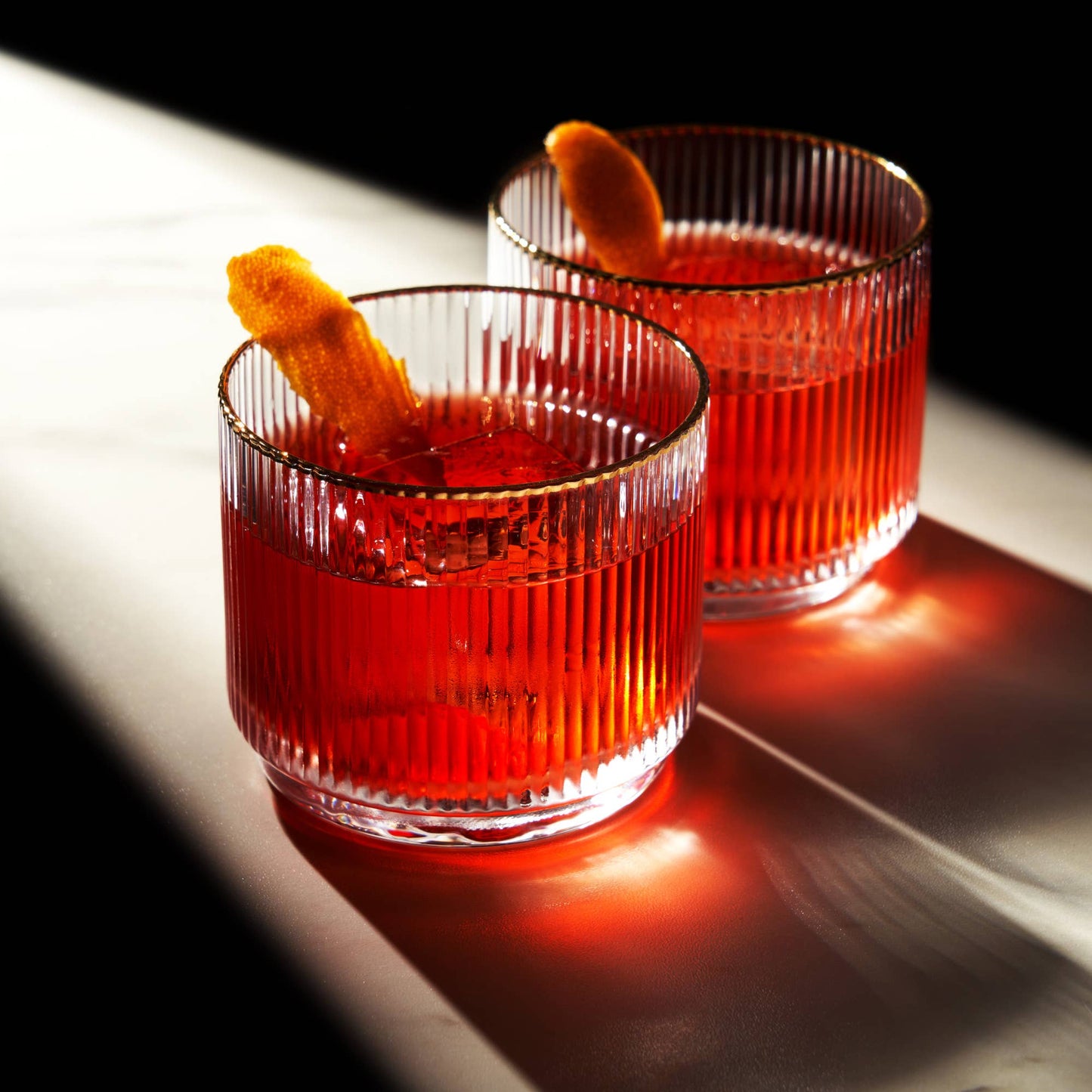 Meridian Crystal Gold Rimmed Lowball Tumblers: Set of 2