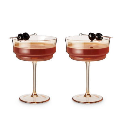 Tulip Amber-Tinted Glass Stemmed Cocktail Coupes: Set of 2