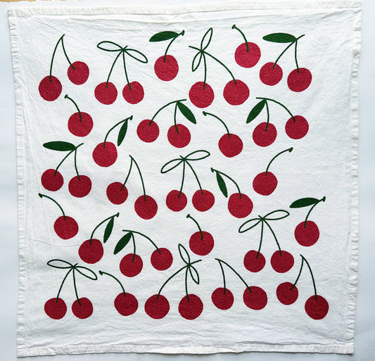 Glitter Cherries on White Tea Towel