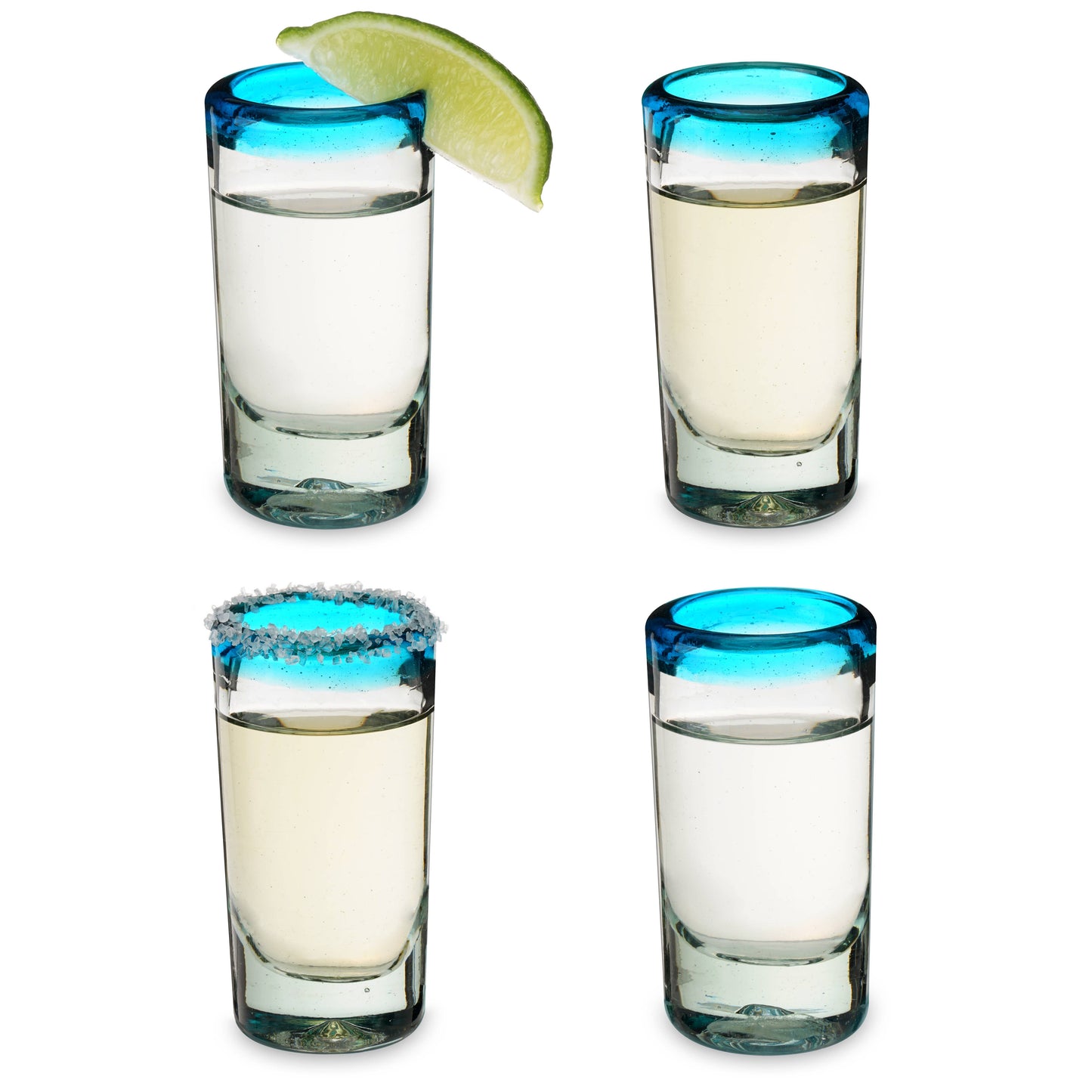 Primavera Hand-Blown Recycled Glass Shot Glasses: Set of 4