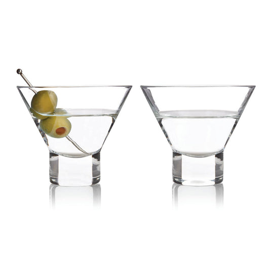 Heavy-Base Stemless Crystal Martini Glasses: Set of 2