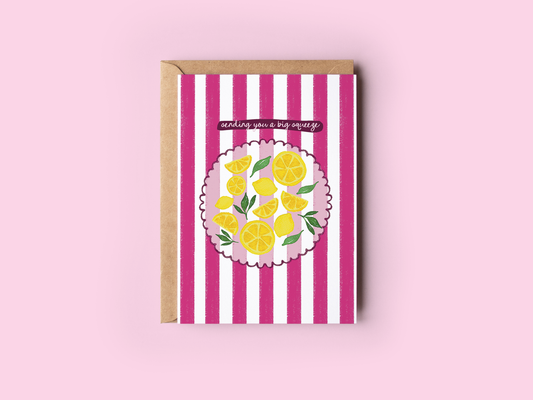 Sending You A Squeeze Lemon Fruit Striped Greeting Card