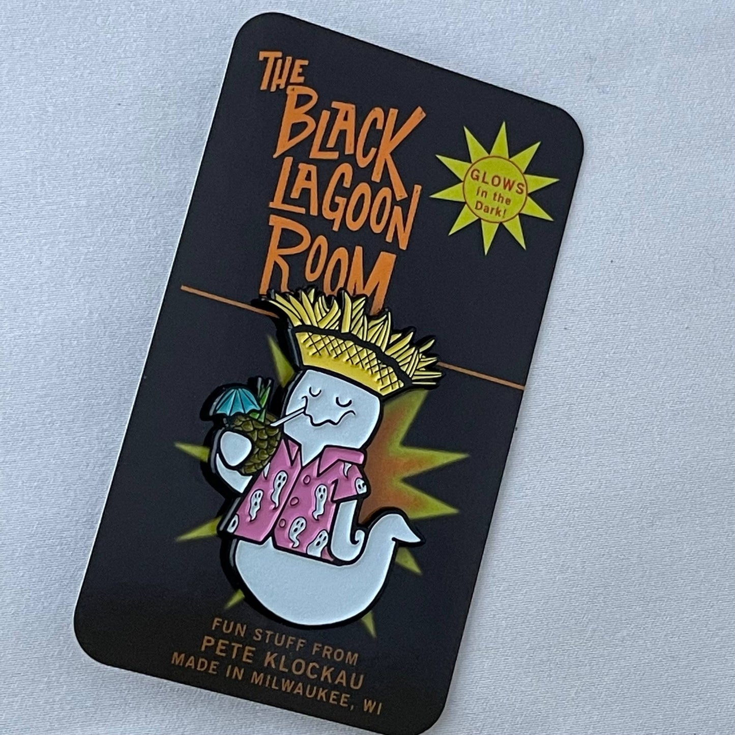 BOO-UAU Hawaiian Tiki Luau Ghost Glow in the Dark Soft Enamel Pin