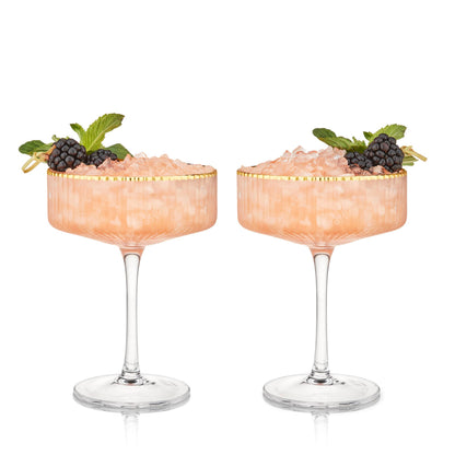 Deco Meridian Gold-Rimmed Crystal Coupe Glasses: Set of 2