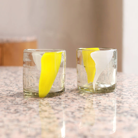 Hand Blown Wine or Cocktail Glass Tumbler - Amarillo: Set of 2