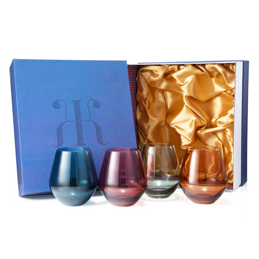 Colored Stemless Crystal Wine Glass: Set of 4