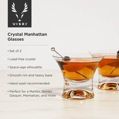 Heavy Base Crystal Manhattan Glasses: Set of 2