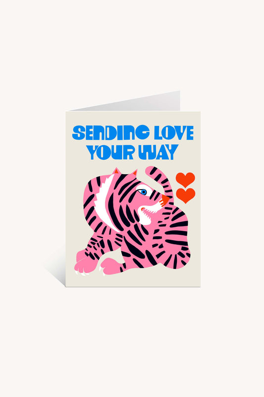 Sending Love Pink Tiger Greeting Card