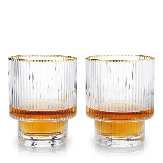 Deco Meridian Gold-Rimmed Crystal Tumblers: Set of 2