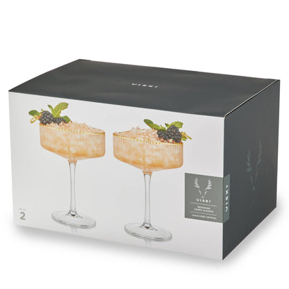 Deco Meridian Gold-Rimmed Crystal Coupe Glasses: Set of 2