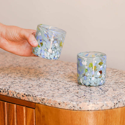 Hand Blown Wine or Cocktail Glass Tumbler - Eggshell: Set of 2