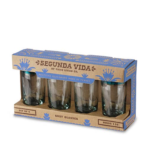 Primavera Hand-Blown Recycled Glass Shot Glasses: Set of 4