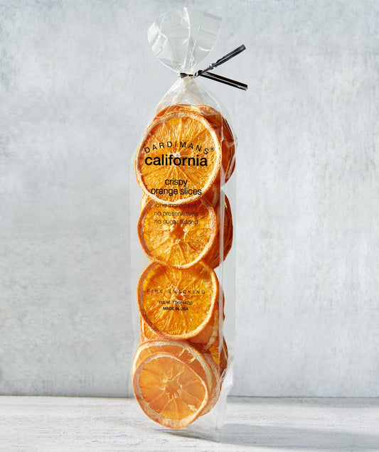 Packaged orange slices with 'Dardimano California' branding on a light gray background