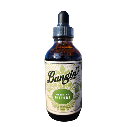 Bottle of Bangin' Absinthe Bitters on a white background