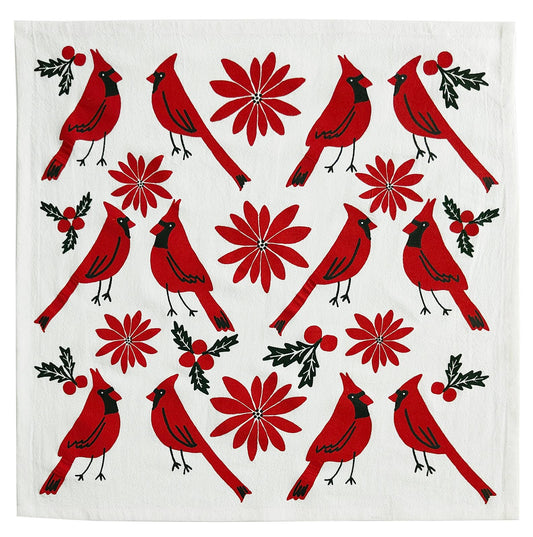 Cardinals & Botanic Christmas Tea Towel