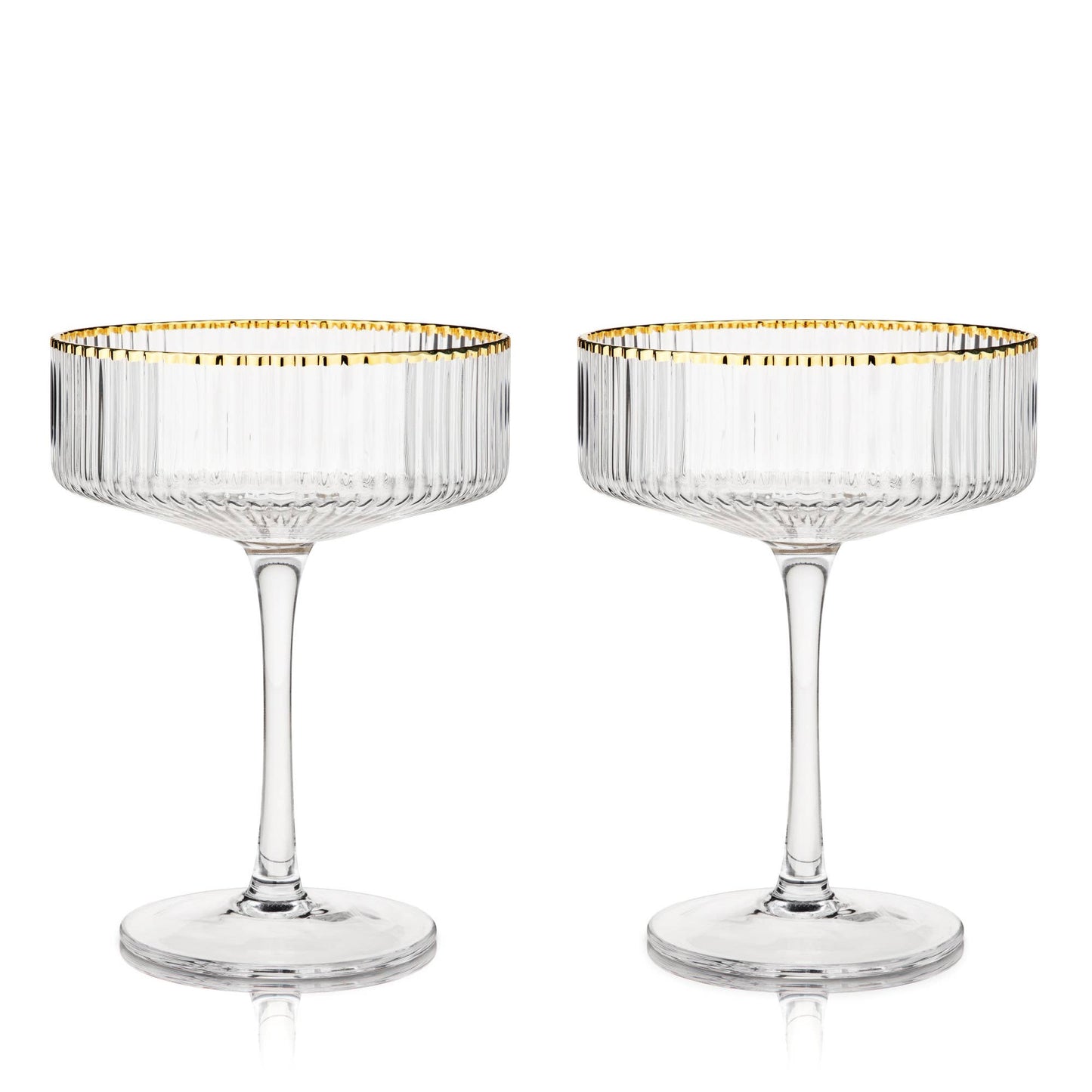Deco Meridian Gold-Rimmed Crystal Coupe Glasses: Set of 2