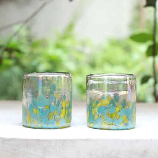 Hand Blown Wine or Cocktail Glass Tumbler - Jewel: Set of 2