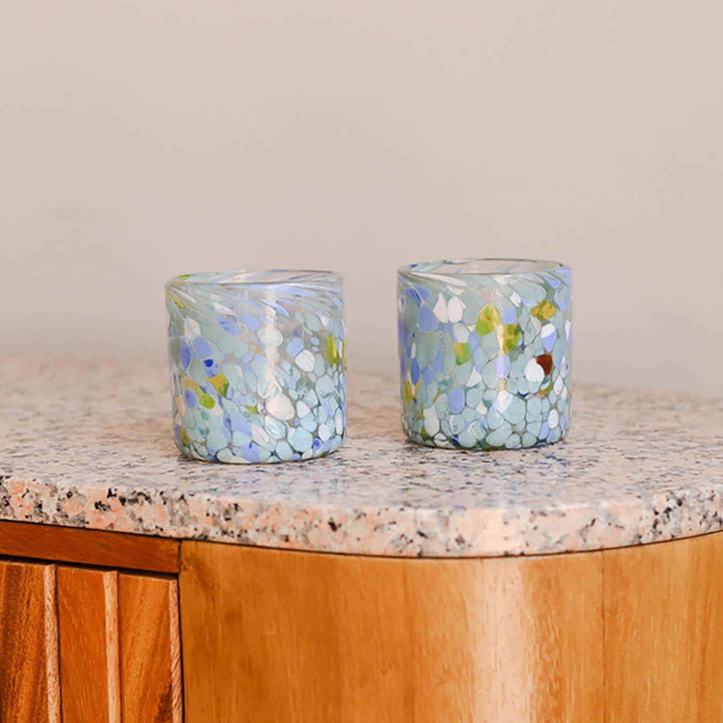 Hand Blown Wine or Cocktail Glass Tumbler - Eggshell: Set of 2