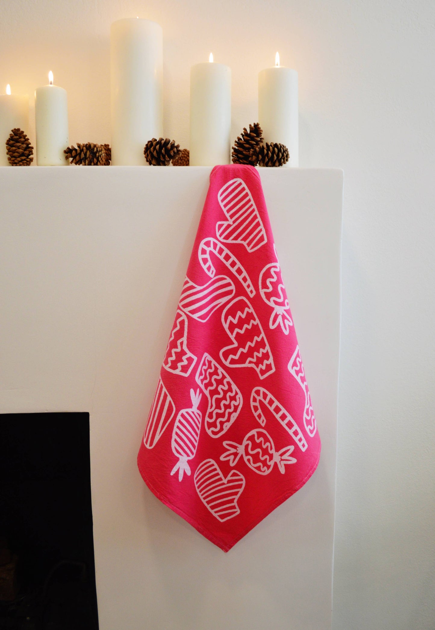 Holiday Stripe on Fuchsia Boho Christmas Tea Towel